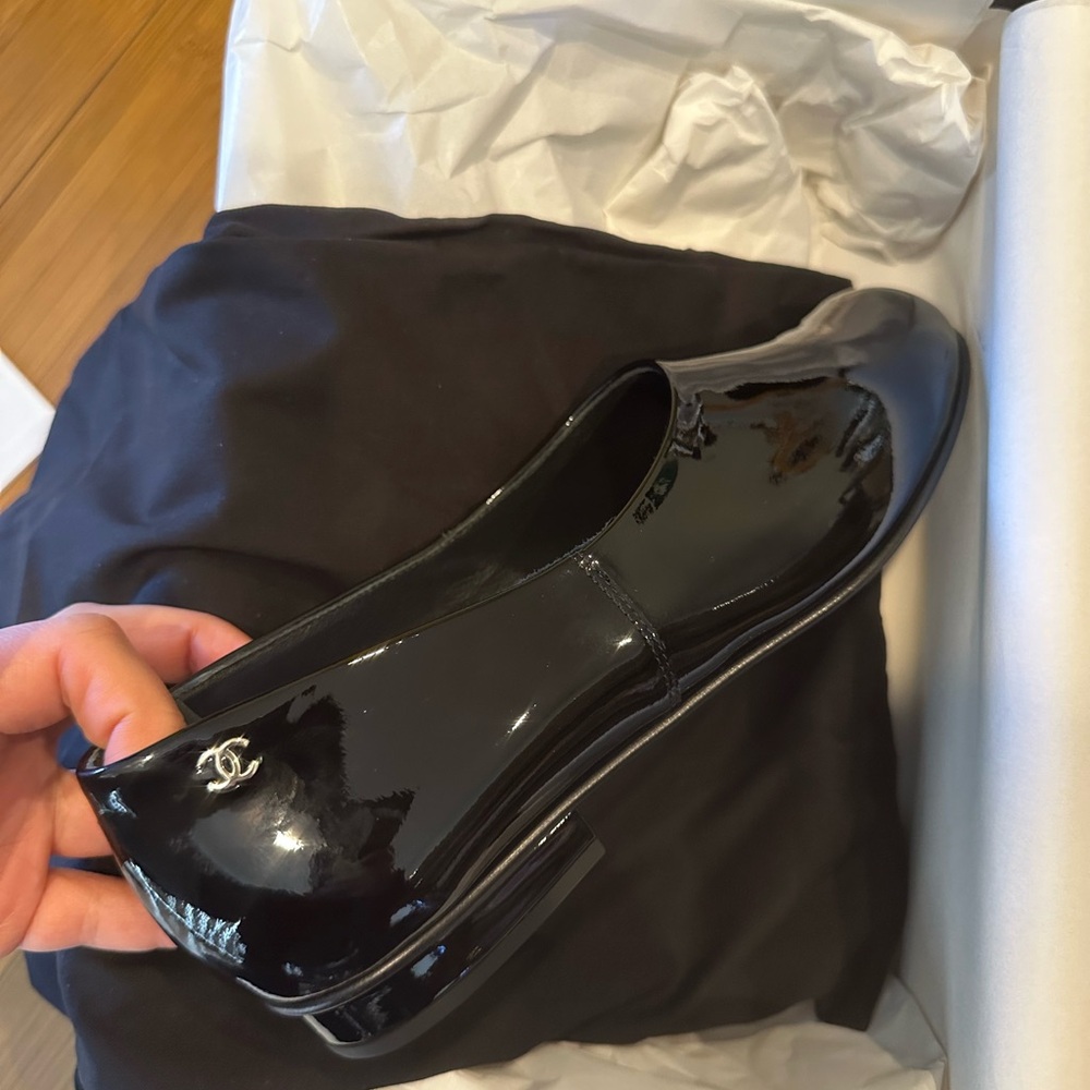 Chanel Moccasins Patent Leather Shoes Black
